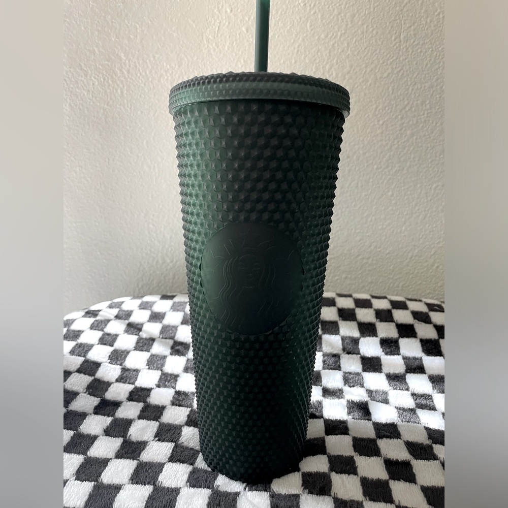 Forest green studded Starbucks tumbler